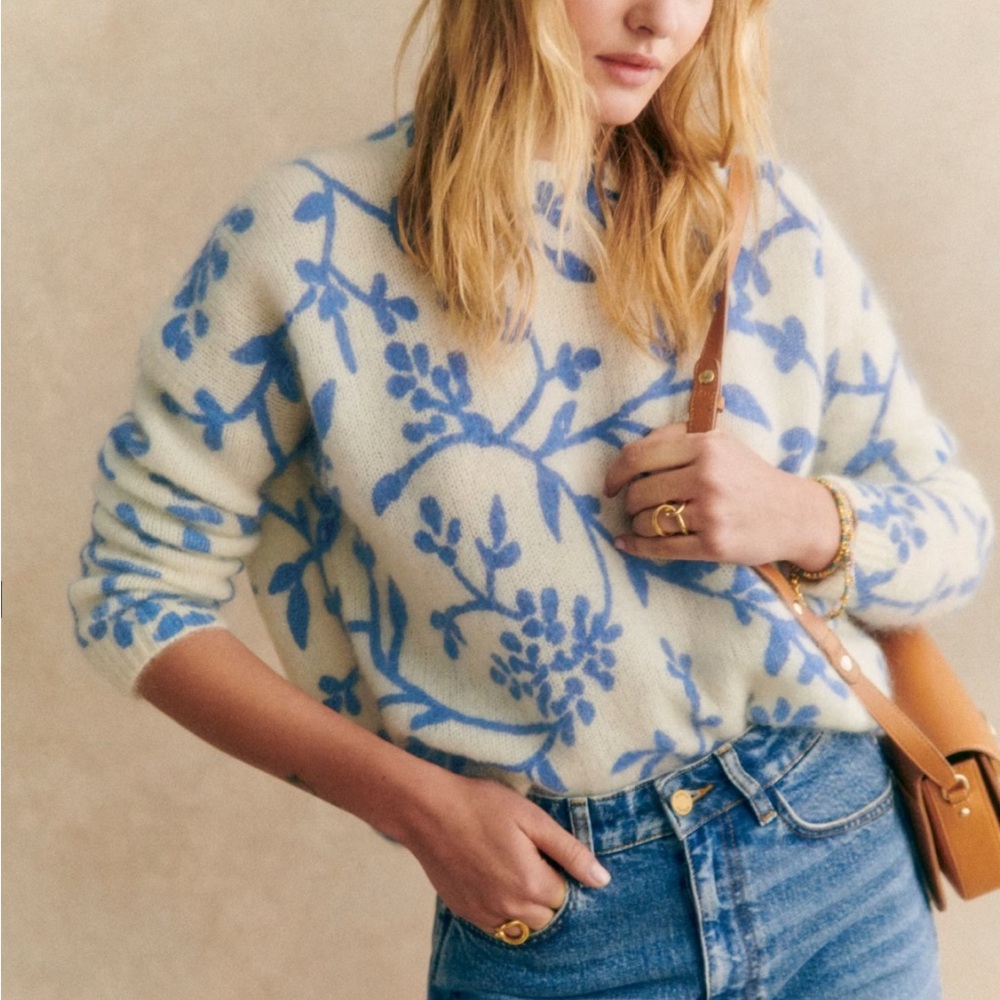 Sézane Pelagie Blue and White Jumper New With Tags